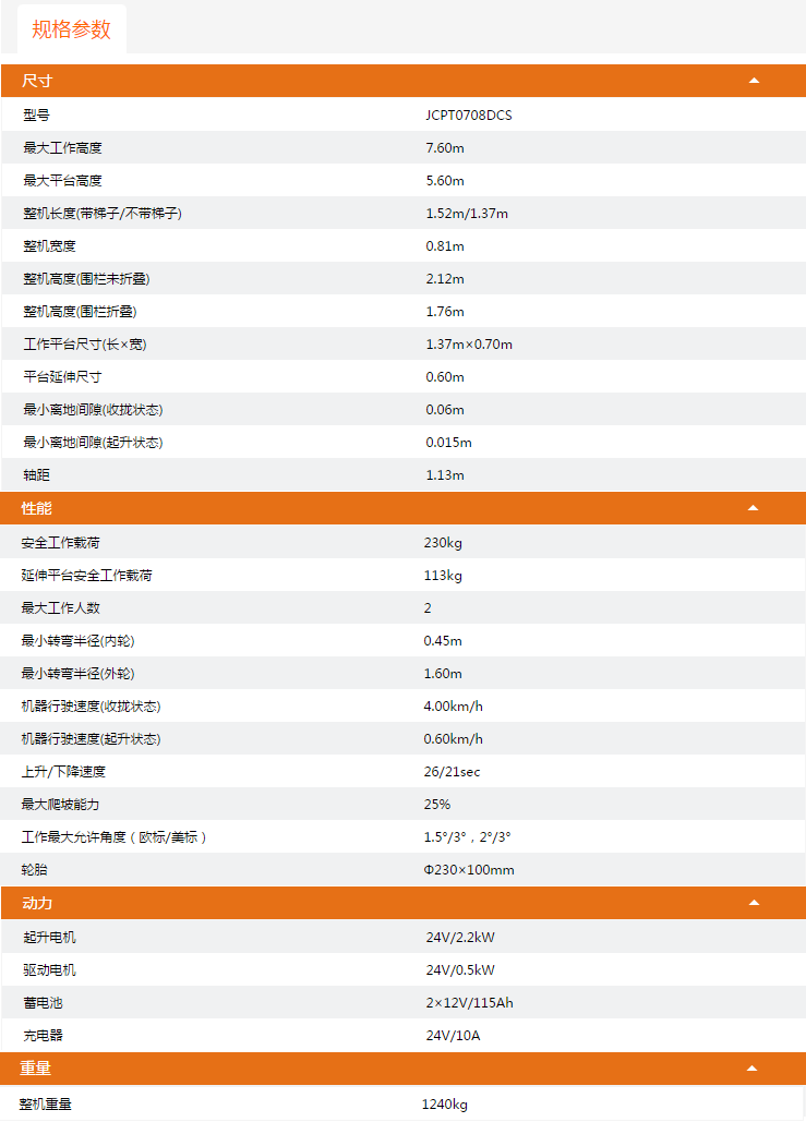 昆玉升降平臺JCPT0708DCS規(guī)格參數(shù)